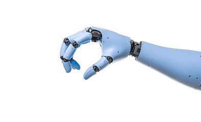 Close-up blue Robotic hand isolated on white background