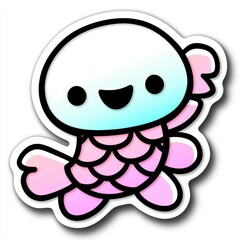 Obraz premium Adorable Cartoon Axolotl Sticker Design Pastel Pink and Blue Aquatic Creature
