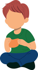 Boy eat snack. Adorable child illustration with a cheerful expression, perfect for children's designs and educational projects.