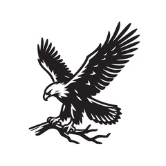 Obraz premium Majestic Eagle in Flight: A Black and White Vector Illustration of a Soaring Eagle