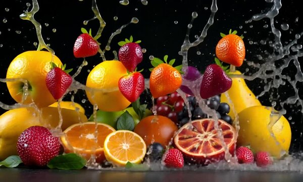 Mix fruits with water splash
