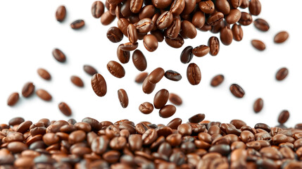 Naklejka premium falling coffee beans isolated on white or transparent png