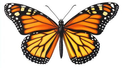 Fototapeta premium The striking orange-and-black stripes of a monarch butterfly in flight