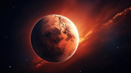 Fototapeta premium Burning Earth. Dramatic image of planet Earth engulfed in flames. Concepts of global warming, climate change, environmental disaster, and apocalyptic future.