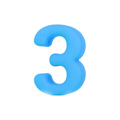 Naklejka premium A single blue plastic number three shape is isolated against a stark white background for educational or counting concepts.