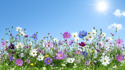 Fototapeta premium Vibrant Wildflower Meadow Under a Bright Summer Sun