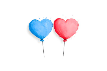 Watercolor drawing heart shape balloons on a white background with copy space for text