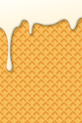 Melted vanilla ice cream drop onto wafer 3D pattern yellow brown colors vertical background graphic illustration.