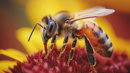 Fototapeta premium Honeybee on Flower, Close-up, Garden