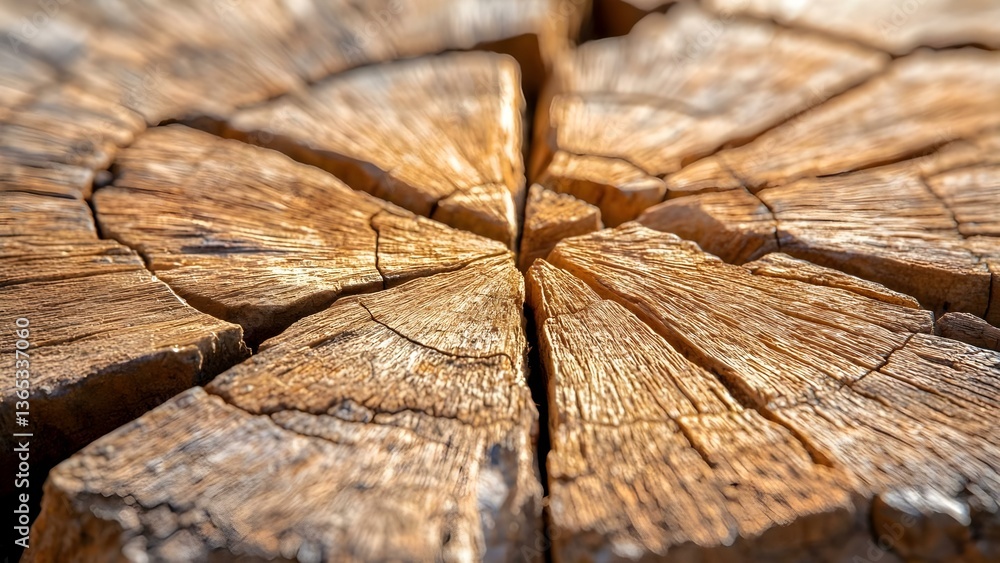Poster a close-up view of a cross-section of a tree trunk, highlighting its textured wood grain and cracks.