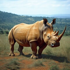 Fototapeta premium Majestic white rhino in African savanna landscape