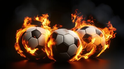 Fototapeta premium soccer balls on fire, against a black background