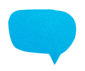 Speech bubble cut out of textured blue paper, isolated blank for design