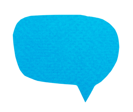 Speech bubble cut out of textured blue paper, isolated blank for design