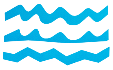 Set of curved wavy and zigzag stripes cut out of blue paper, isolated elements for collage