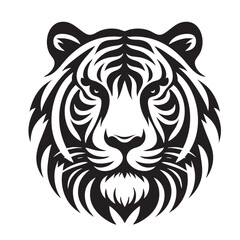 Majestic Tiger Head: Black and White Vector Portrait of a Powerful Wild Cat