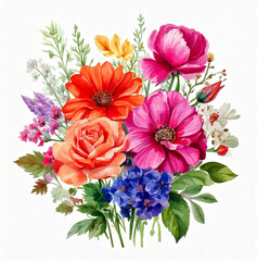 Obraz premium Bright floral pattern with roses in watercolor style 