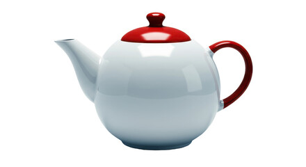 Isolated Classic White Teapot with Red Accents
