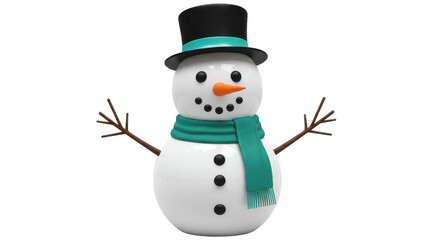 Isolated Festive Snowman with Hat and Waving Arms