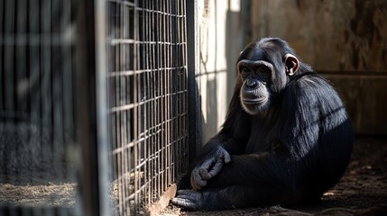 Chimpanzee engages in leisurely activities at the zoo during a sunny daytime, highlighting animal welfare on World Animal Day