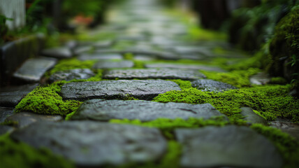 石畳の目地に広がる苔が語る慎ましい和の暮らし