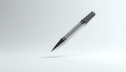 a black and white ballpoint pen on a white background