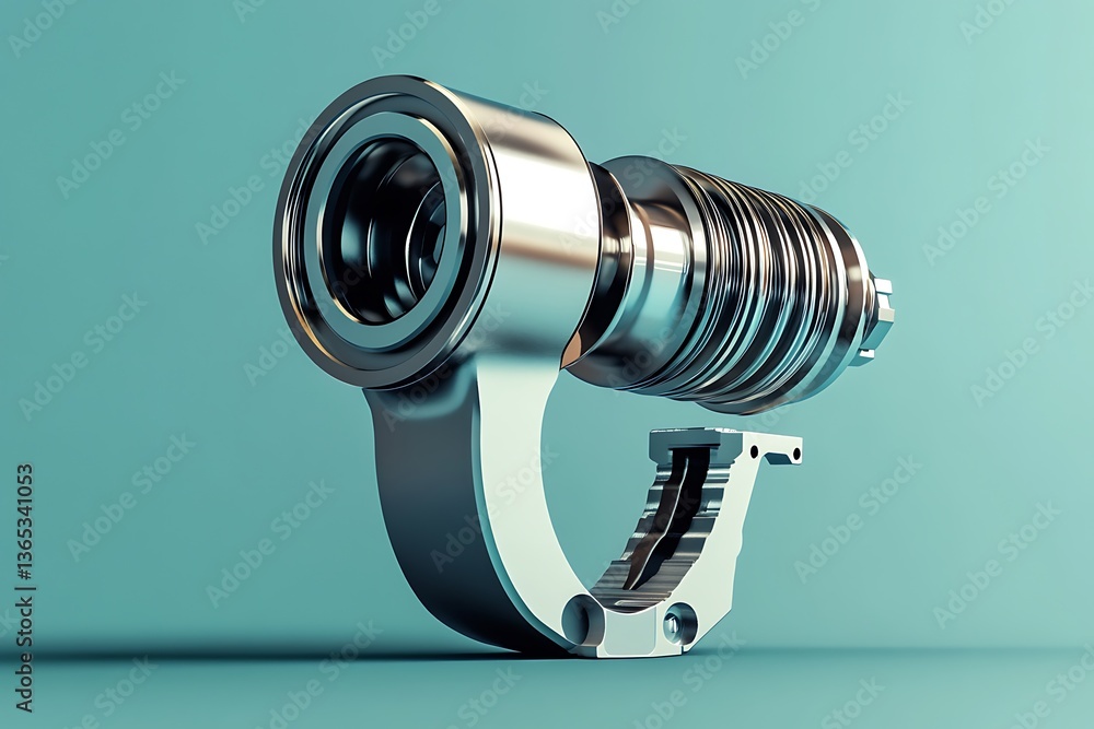 Poster a mechanical 3d rendering of a piston and rod dynamically positioned.