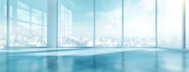 Abstract blurred blue background studio room floor light space.