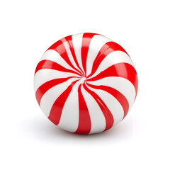 3d round candy with red and white swirl pattern isolated on transparent background
