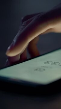 A young man is in his house, appearing relaxed as he attempts to turn off his smartphone alarm. The moment captures a common morning routine as he navigates through his device