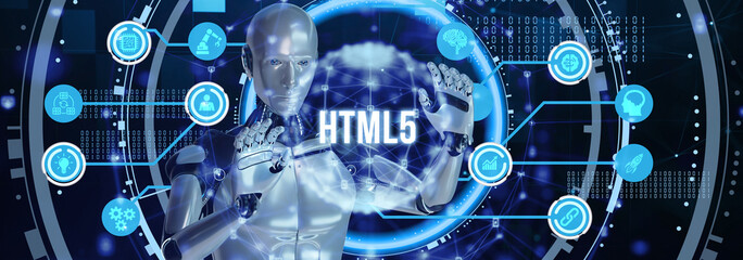 The concept of business, technology, the Internet and the network.  HTML5. 3d illustration