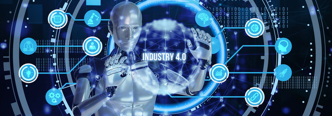 Industry 4.0 Cloud computing, physical systems, IOT, cognitive computing industry. 3d illustration