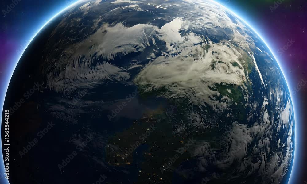 Poster time-lapse of earth from space showing mesmerizing auroras dancing across the atmosphere with breath