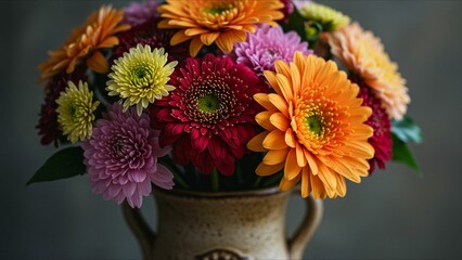 Obraz premium Colorful Floral Bouquet in Ceramic Vase