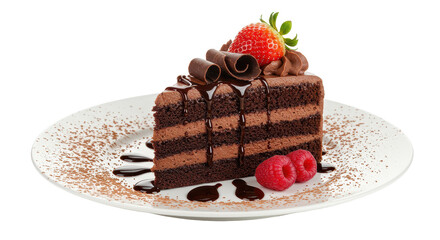 Isolated Slice of Chocolate Cake with Strawberry