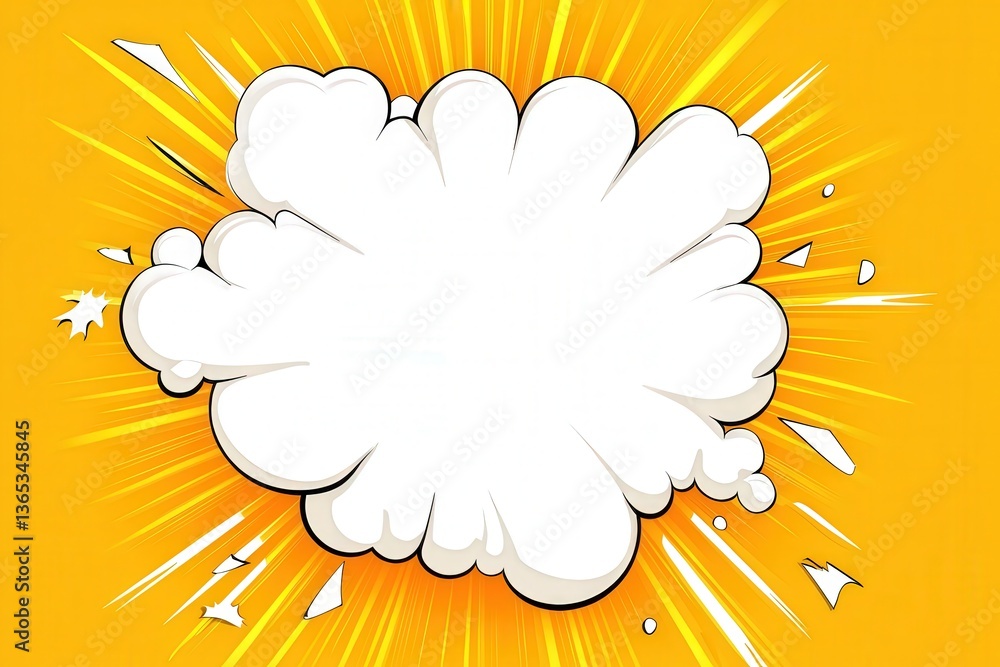 Aufkleber a bright yellow background features a white explosion cloud, radiating dynamic lines, creating a vib