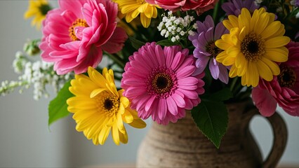 Obraz premium Floral Bouquet in Rustic Vase
