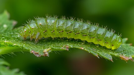 Fototapeta premium Close-up of a vibrant green caterpillar on a leaf