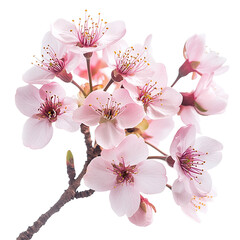 Close-up of cherry blossom cluster, isolated on white background