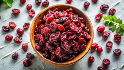 Low Light Photography: Sun-Dried Cranberries, Top View, White Background, Organic Food, Healthy Snack