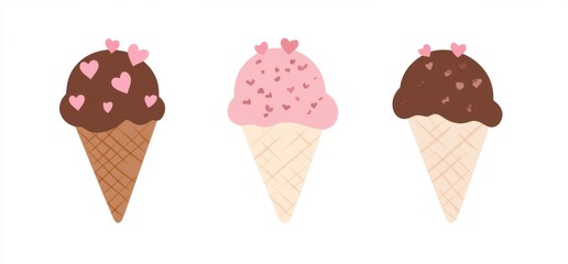 Valentine's Day ice cream clip art set, vector illustration with white background, cute and dreamy, pink colors