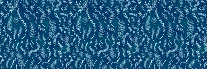 Various leaves on a scratched ground surface, seamless pattern