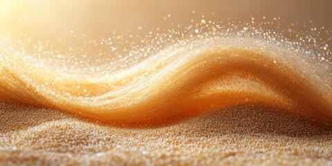 Naklejka premium Golden Abstract Texture with Wavy Lines and Glittering Particles