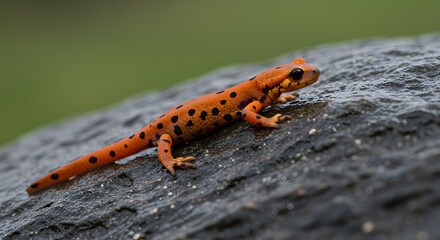 Obraz premium Vibrant newt scaling a damp rock, showcasing intricate skin details and textures