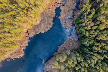 Aerial spring day view of beautiful Tapeliai and Balžis lakes and forest in Vilnius, Lithuania