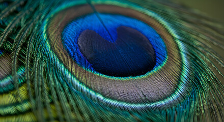 Fototapeta premium A captivating close-up of the intricate pattern of a peacock's vibrant feather