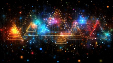 Obraz premium Colorful Geometric Triangles Against a Starry Background
