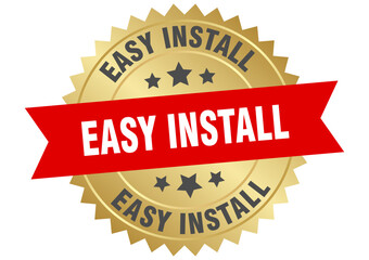 easy install. easy install round red and gold label isolated on transparent background