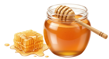 Isolated Honey Jar and Honeycomb