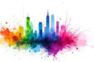 Obraz premium painting of a colorful cityscape on a white background